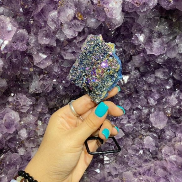 Druzy Aura Quartz on Metal Stand, Boho Decor, Harmony and Balance Stone, Healing - Picture 3 of 4